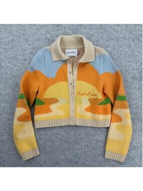House of Sunny Day Tripper Jacquard Orange/Yellow Cardigan Size US 4